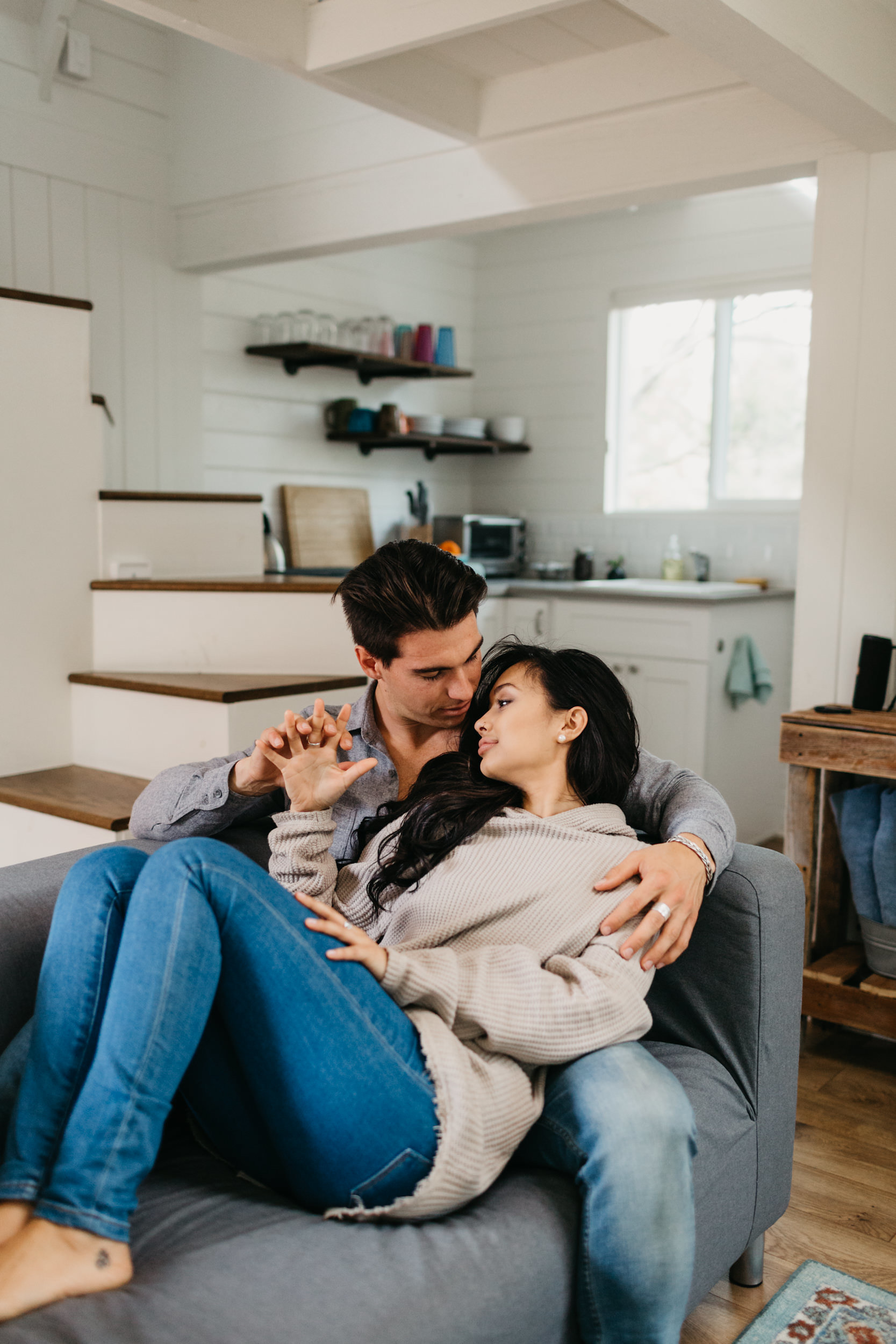 couple in cozy airbnb 