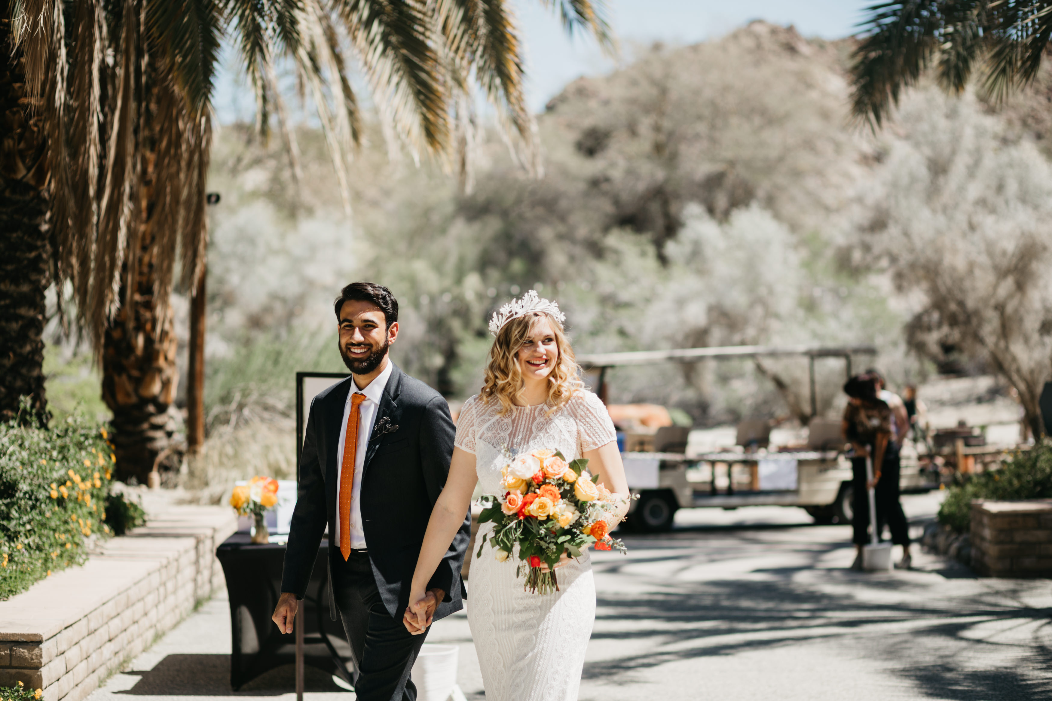 living desert Palm Springs bride and groom